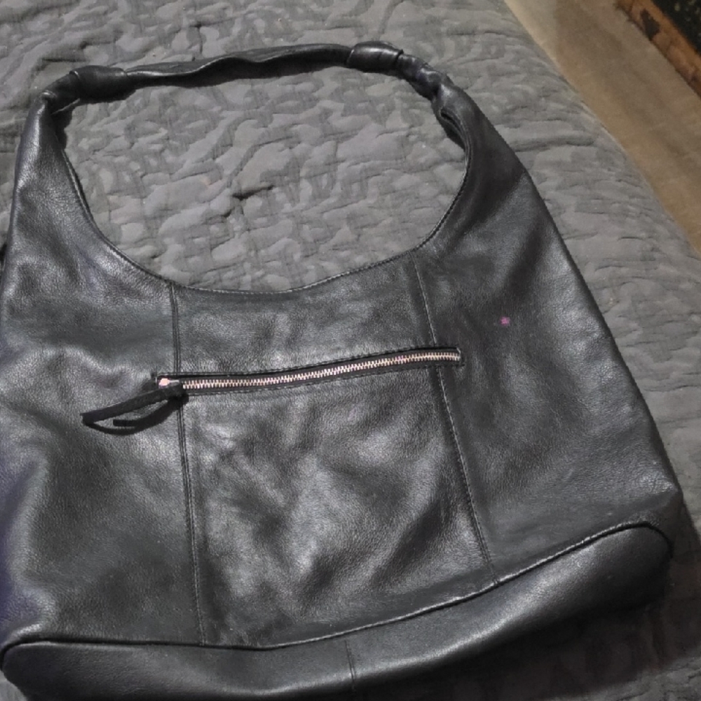 Sleek Black Leather Hobo Bag